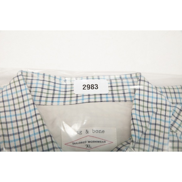 Rag & Bone Shirt Mens Extra Large Black Blue Green Tattersall Plaid Long Sleeves - Picture 9 of 9